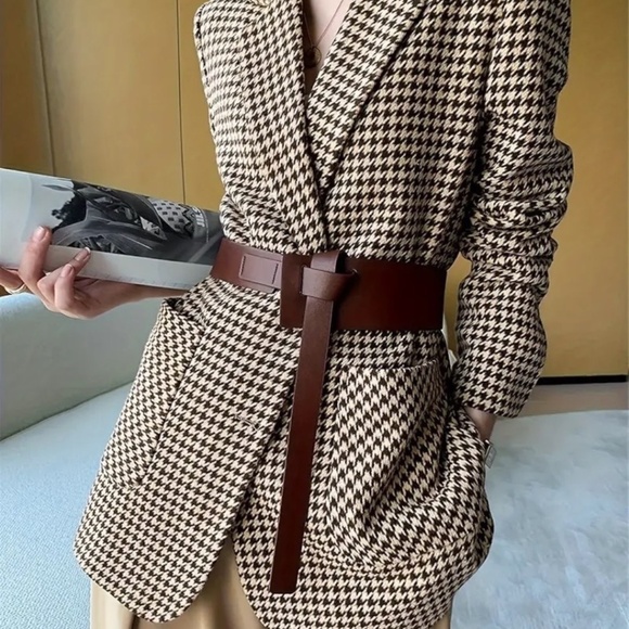 Elegant Retro Houndstooth Jacket Pockets - Picture 1 of 4